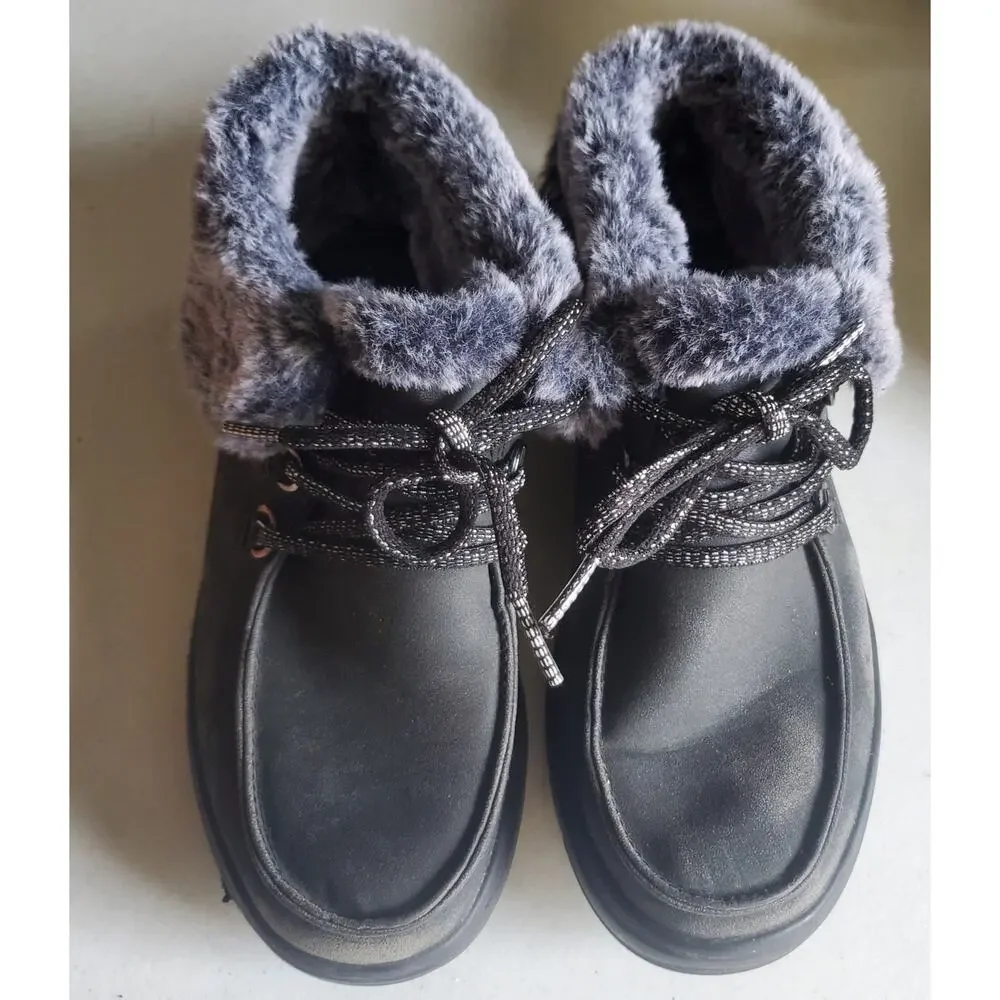 BOBs by Sketchers Womens Gray Fur trimmed Bootie Size 5.5 Csbincore Granny Boho